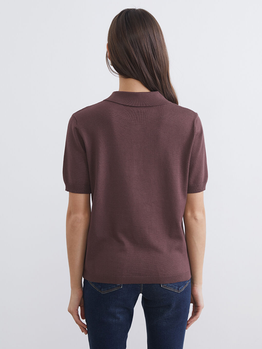 Polo Collar Women's Tricot Sweater-3