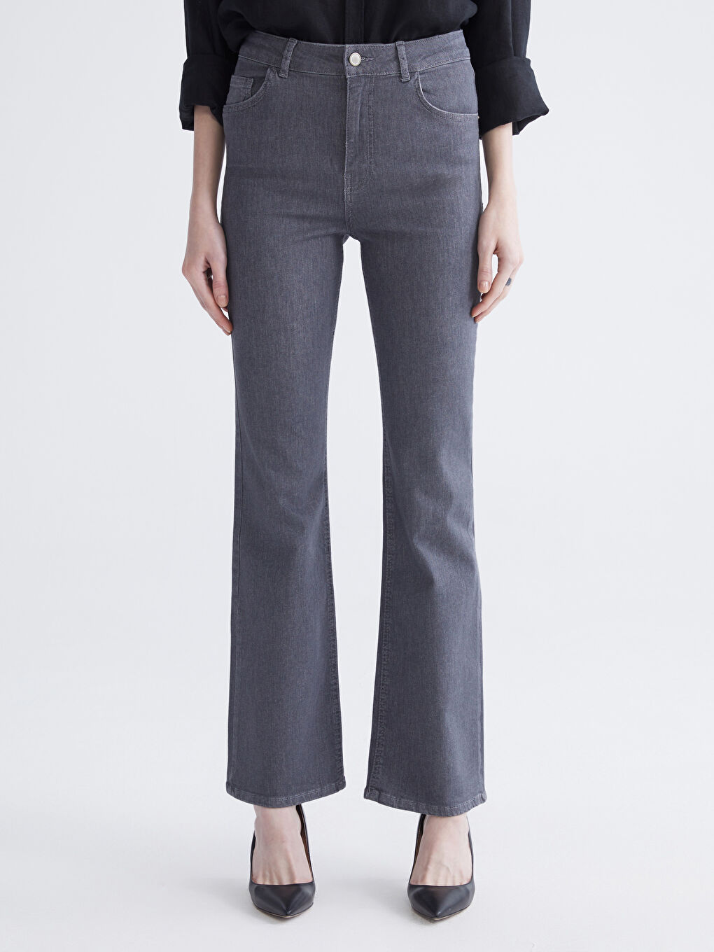 Gri Flare Kadın Jean Pantolon	-1