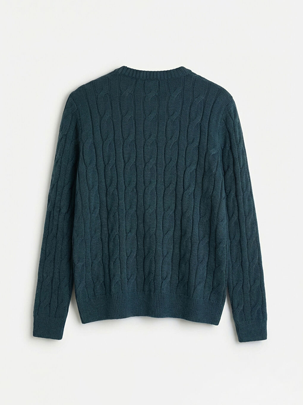 Petrol Bisiklet Yaka Saç Örgüsü Erkek Triko Kazak-1