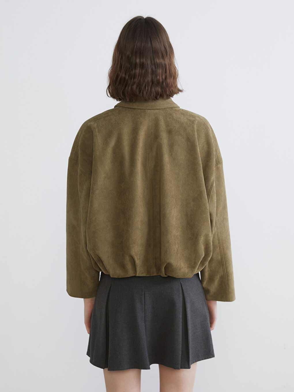 Haki Gömlek Yaka Süet Görünümlü Kadın Ceket-4