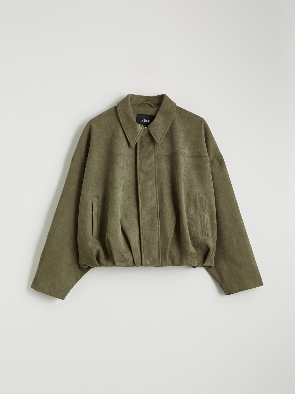 Haki Gömlek Yaka Süet Görünümlü Kadın Ceket-5