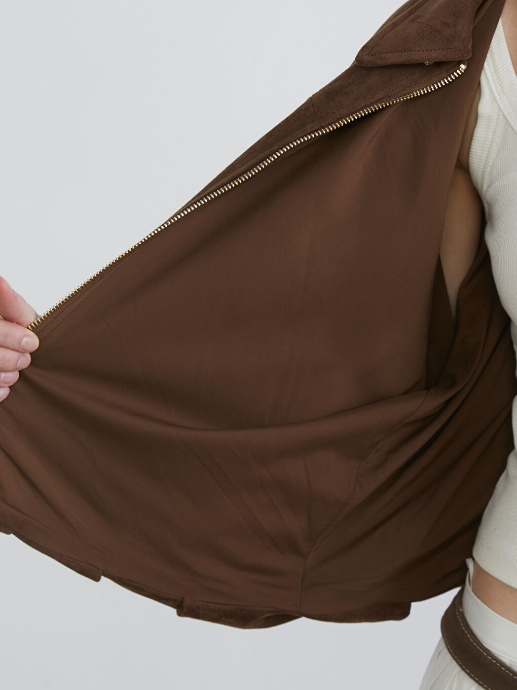 Kahverengi Gömlek Yaka Süet Görünümlü Kadın Ceket-3