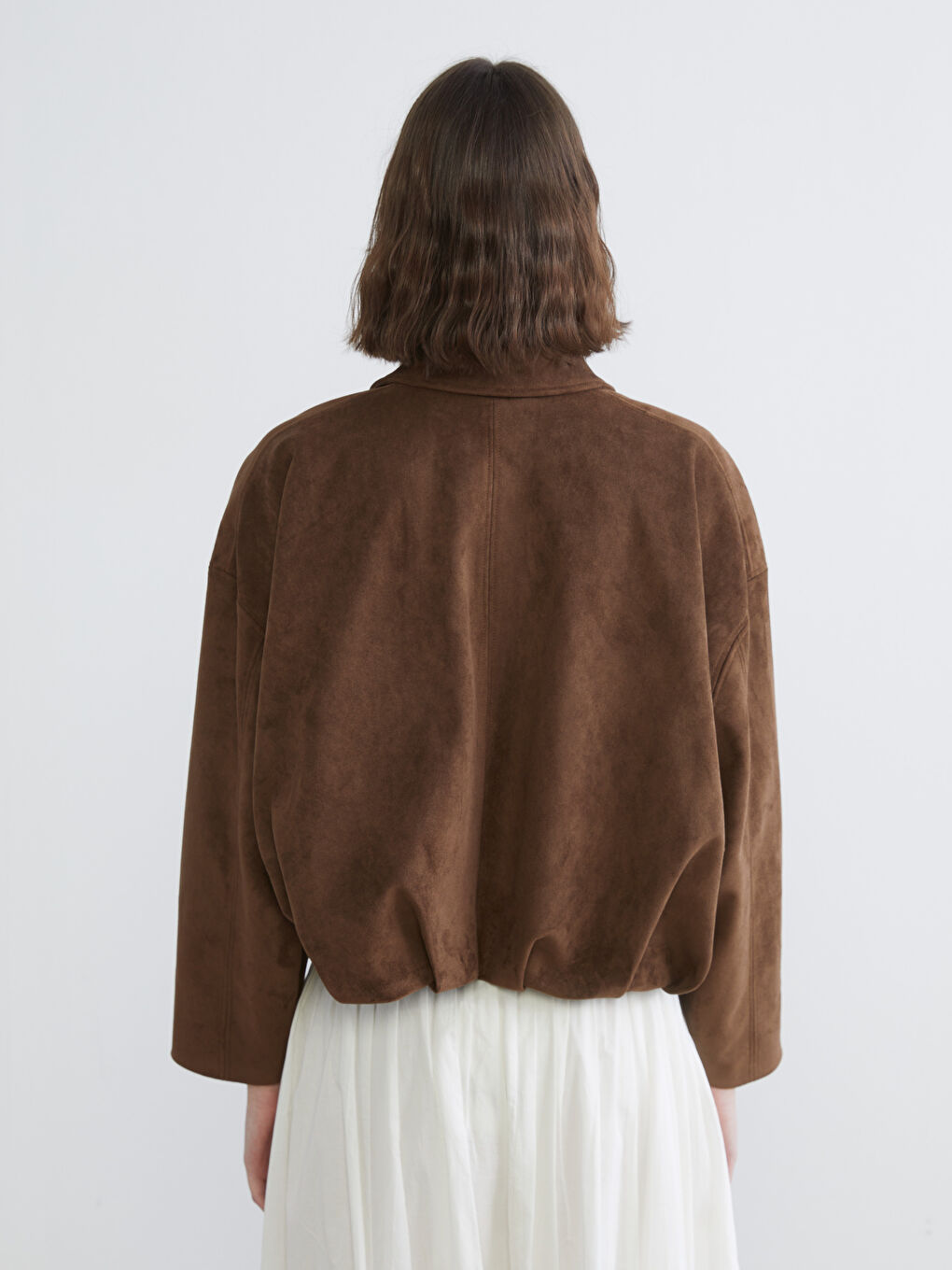 Kahverengi Gömlek Yaka Süet Görünümlü Kadın Ceket-4