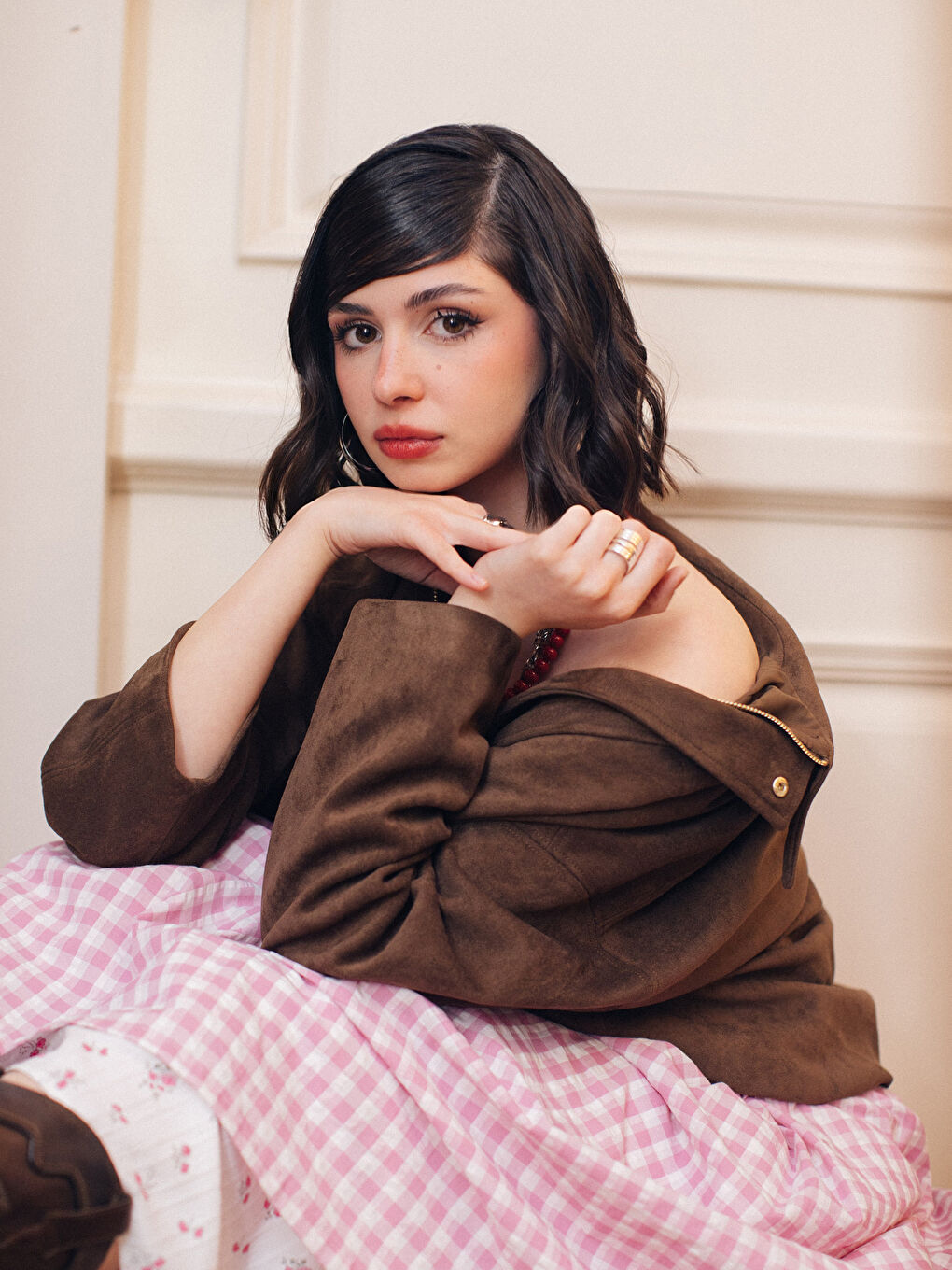 Kahverengi Gömlek Yaka Süet Görünümlü Kadın Ceket