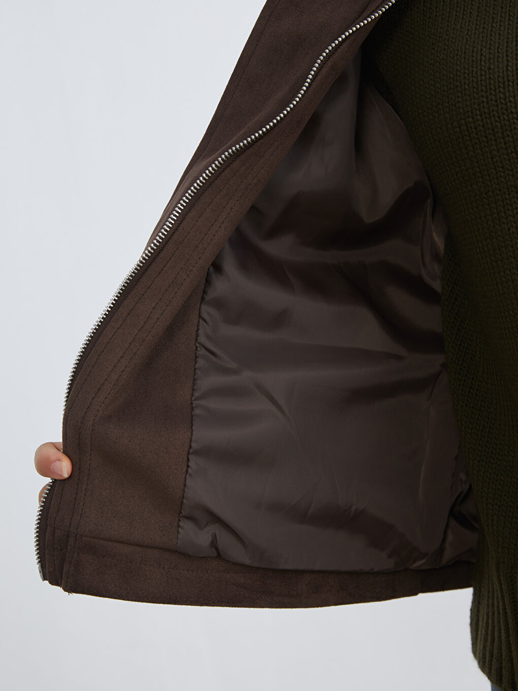 Kahverengi Gömlek Yaka Oversize Kadın Süet Görünümlü Ceket-3