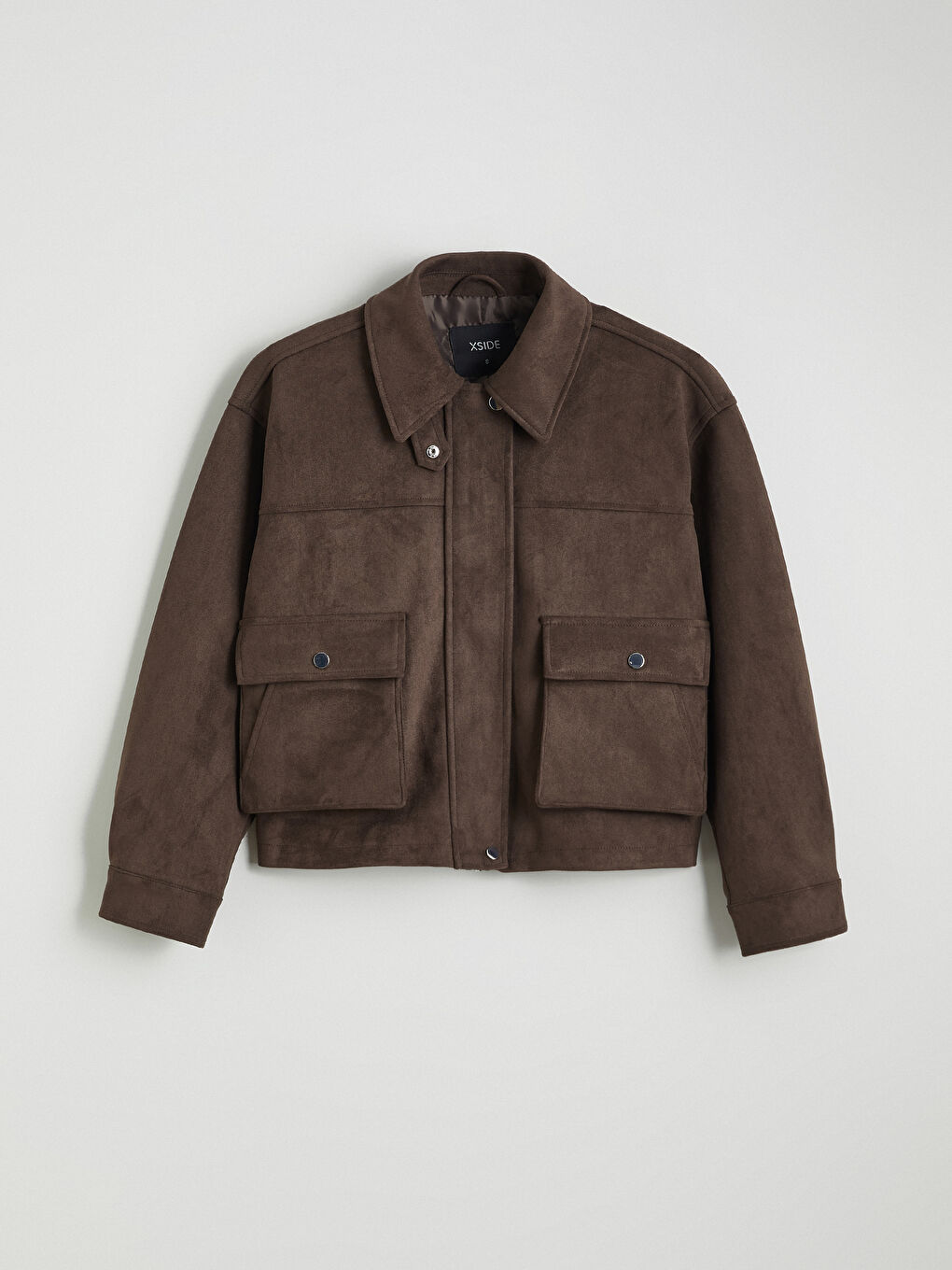 Kahverengi Gömlek Yaka Oversize Kadın Süet Görünümlü Ceket-5