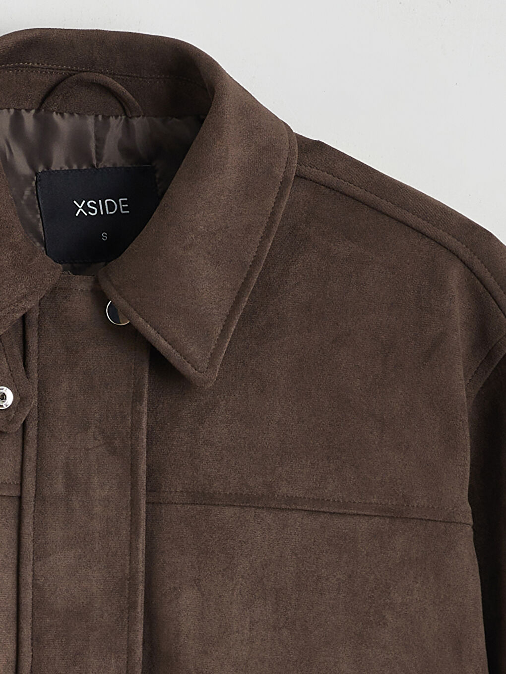 Kahverengi Gömlek Yaka Oversize Kadın Süet Görünümlü Ceket-6