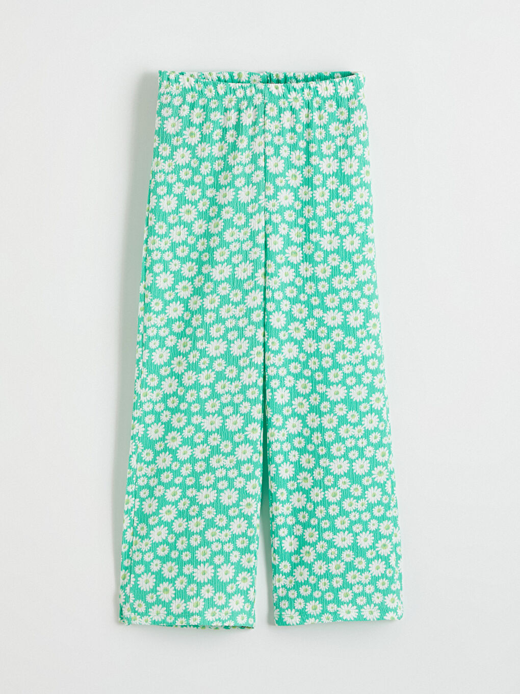 Yeşil Beli Lastikli Çiçekli Kız Çocuk Pantolon