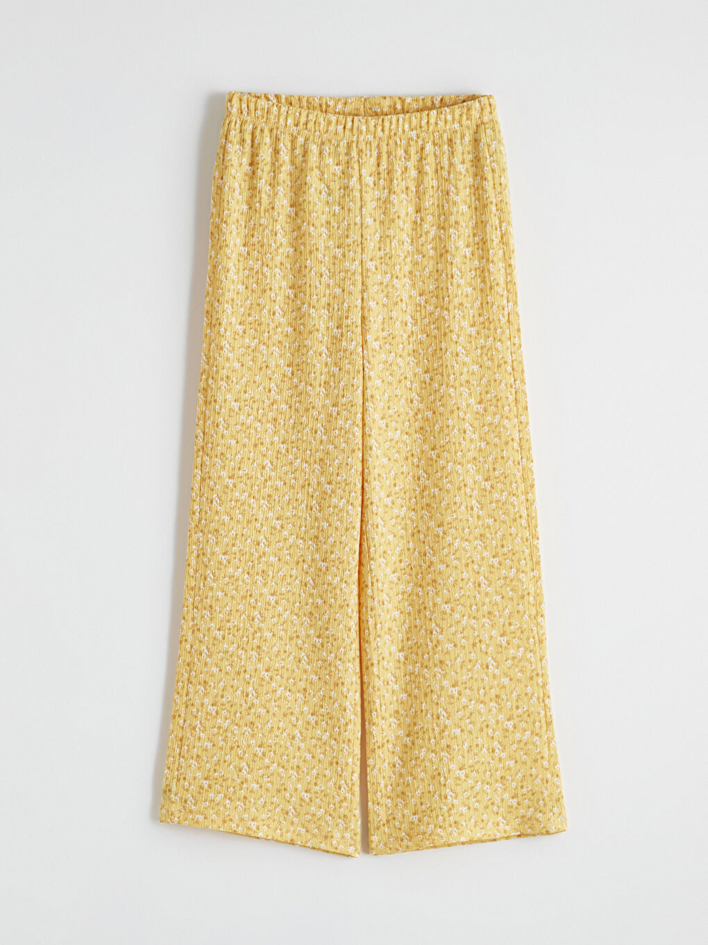 Sarı Beli Lastikli Çiçekli Kız Çocuk Pantolon