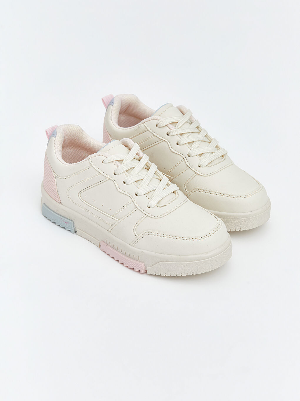 Ekru Bağcıklı Kalın Tabanlı Kız Çocuk Spor Ayakkabı
