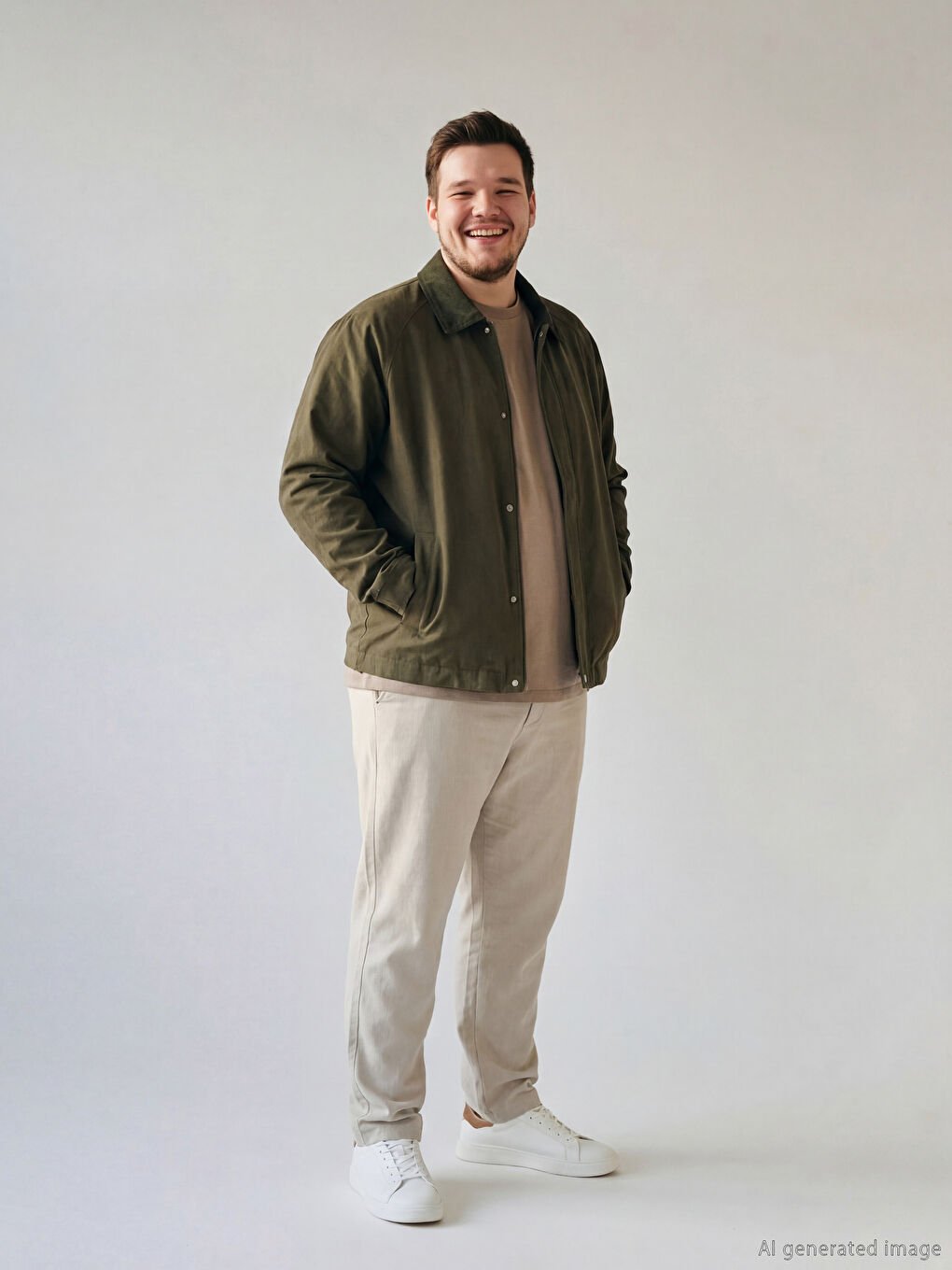 Haki Standart Kalıp Kadife Yaka Erkek Mont-1