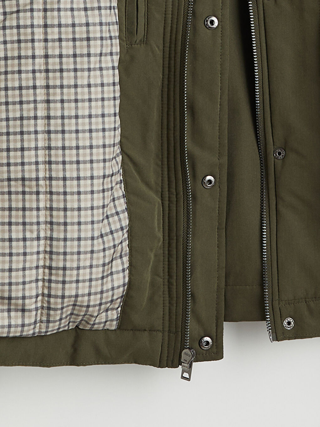 Haki Standart Kalıp Kadife Yaka Erkek Mont-4