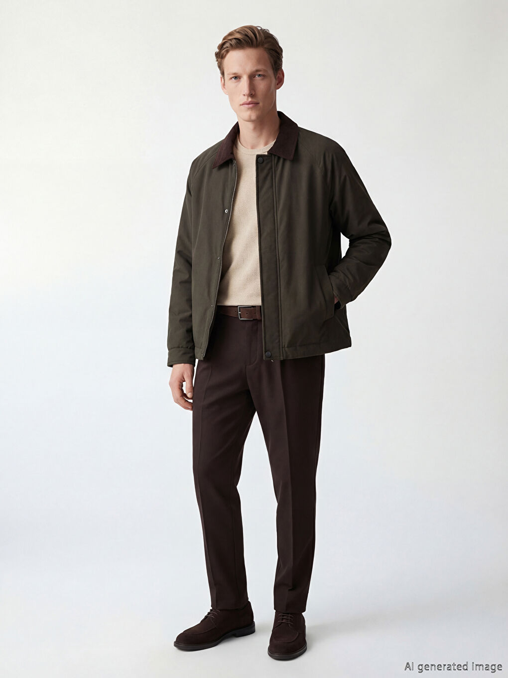 Haki Standart Kalıp Kadife Yaka Erkek Mont-1