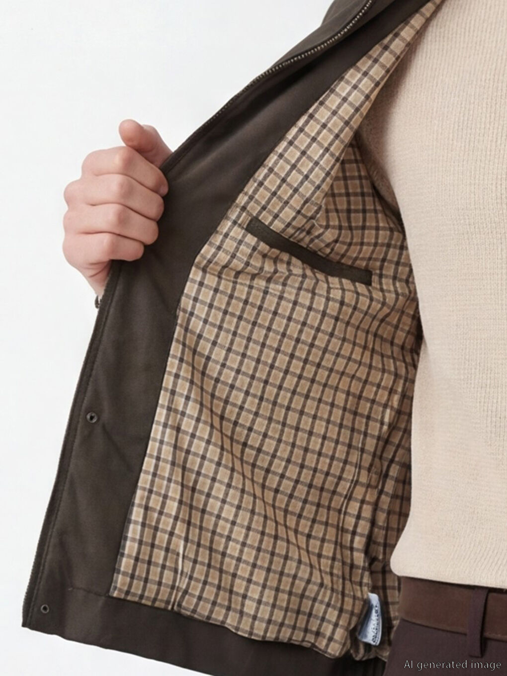 Haki Standart Kalıp Kadife Yaka Erkek Mont-2