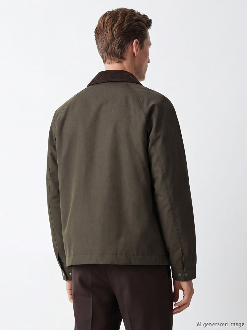 Haki Standart Kalıp Kadife Yaka Erkek Mont-3