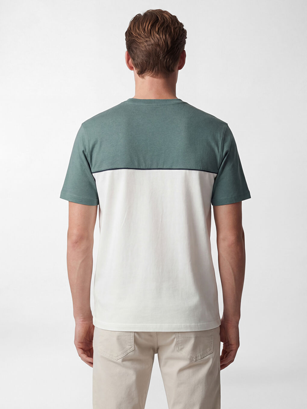 Bisiklet Yaka Renk Bloklu Penye Erkek Tişört-3