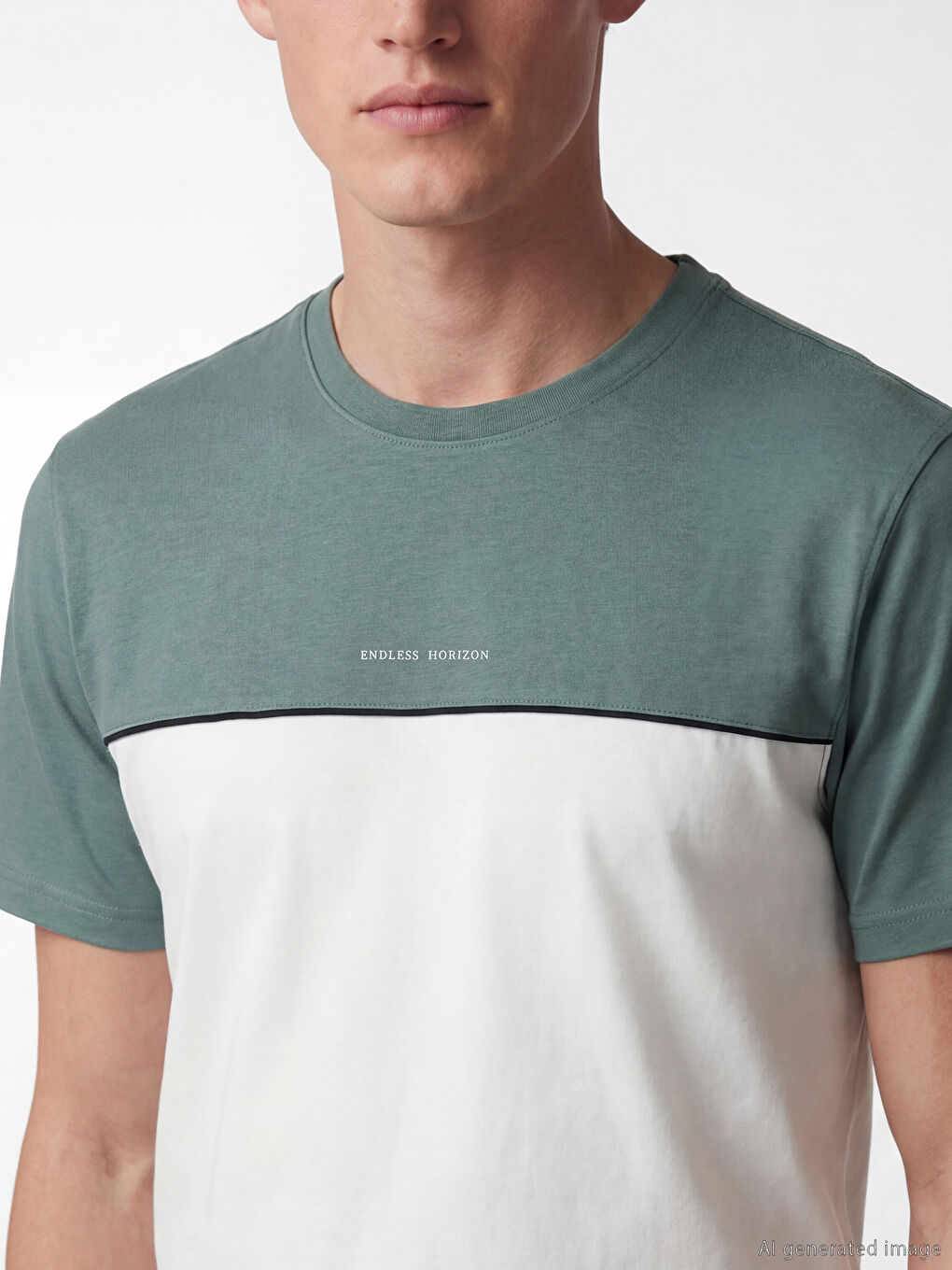 Bisiklet Yaka Renk Bloklu Penye Erkek Tişört-1