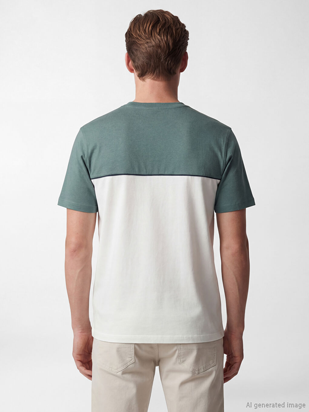 Bisiklet Yaka Renk Bloklu Penye Erkek Tişört-2