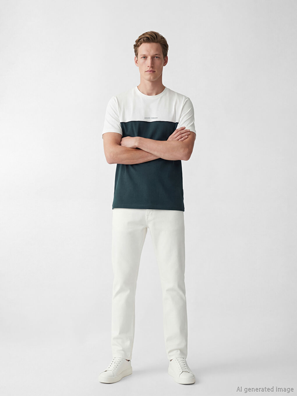 Bisiklet Yaka Renk Bloklu Penye Erkek Tişört-1