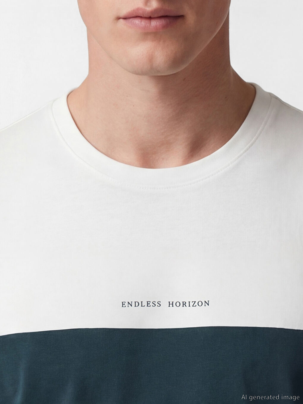 Bisiklet Yaka Renk Bloklu Penye Erkek Tişört-2