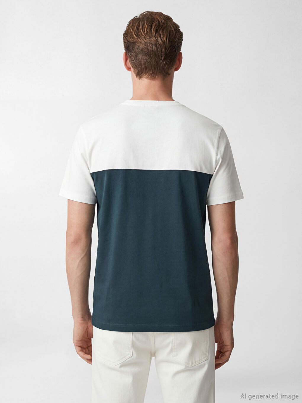 Bisiklet Yaka Renk Bloklu Penye Erkek Tişört-3