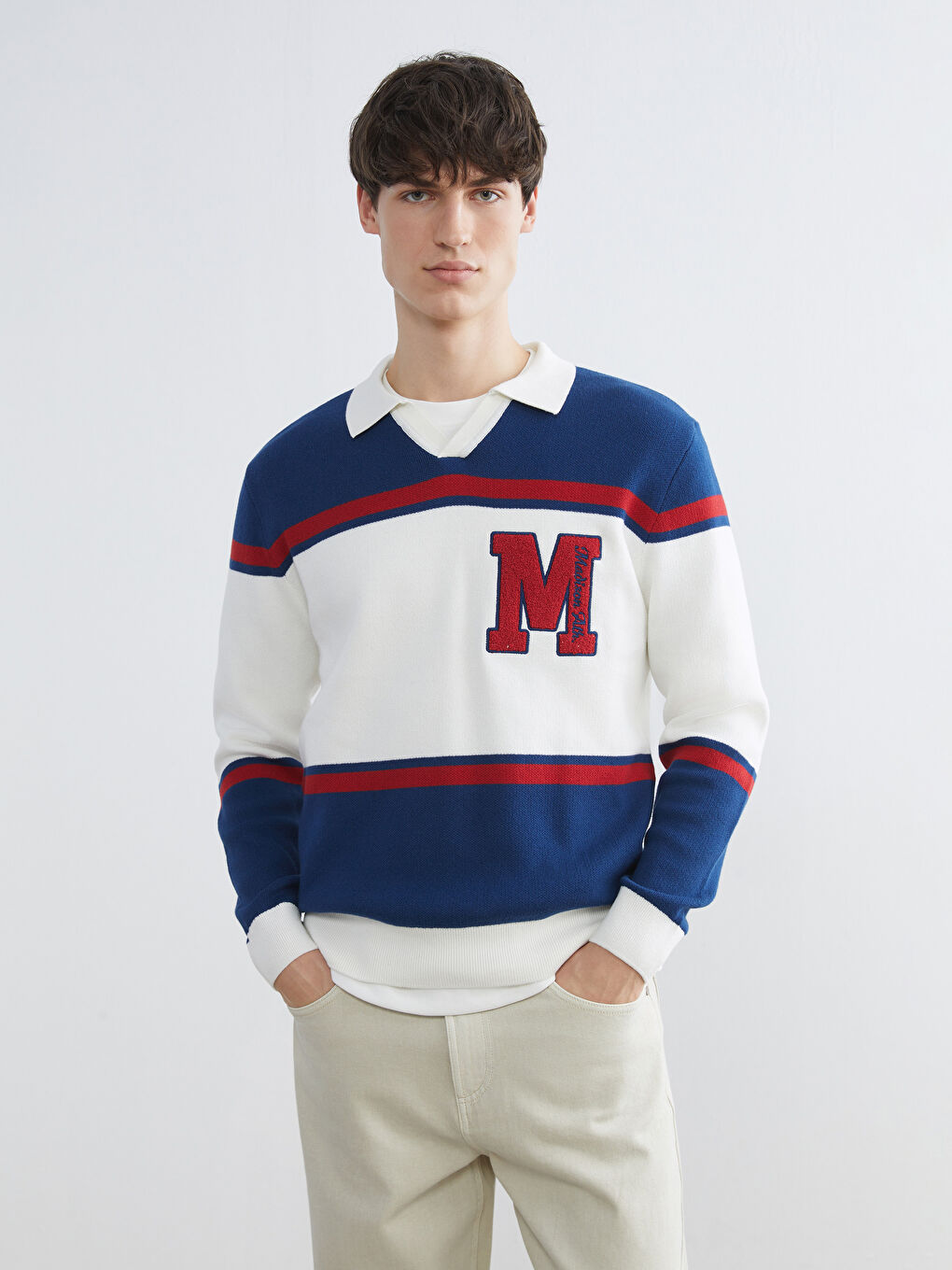 Embroidered Polo Neck Men's Knit Sweater-2