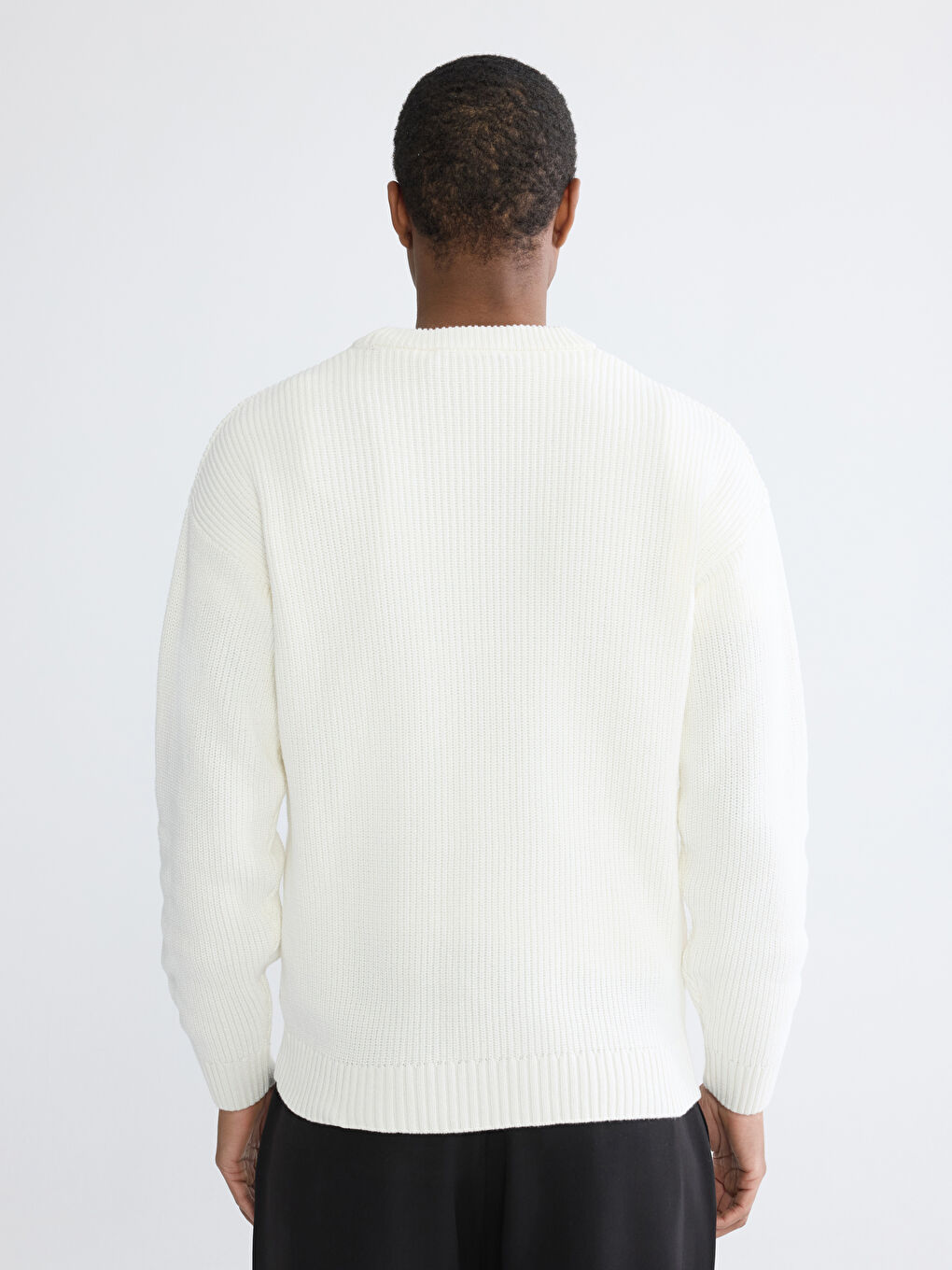 Ekru Bisiklet Yaka Nakışlı Erkek Triko Kazak-3