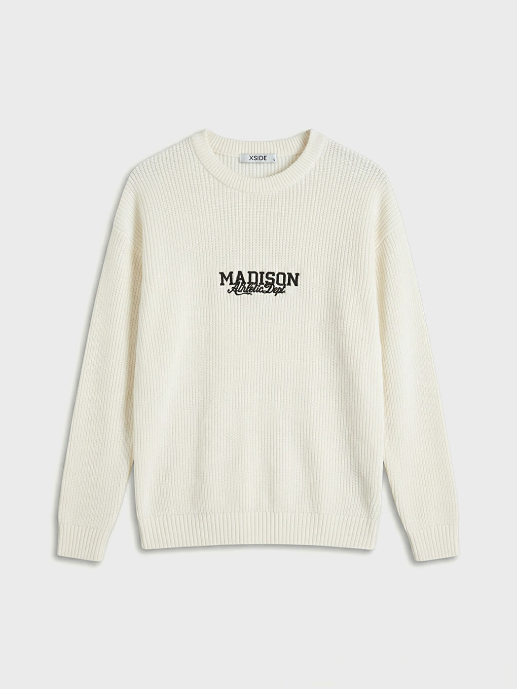 Ekru Bisiklet Yaka Nakışlı Erkek Triko Kazak-4