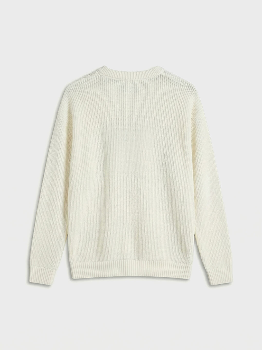 Ekru Bisiklet Yaka Nakışlı Erkek Triko Kazak-5