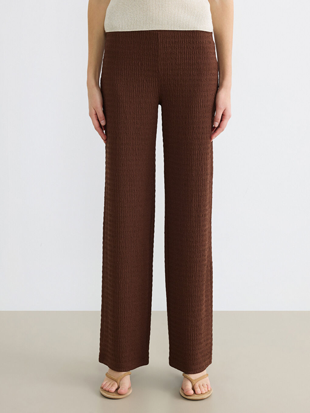 Elastic Waist Textured Women's Trousers-1