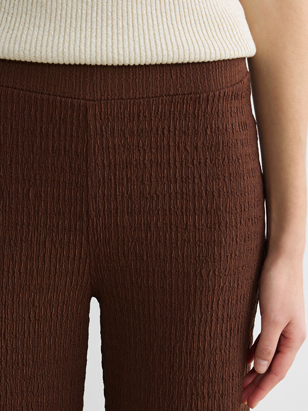 Elastic Waist Textured Women's Trousers-2