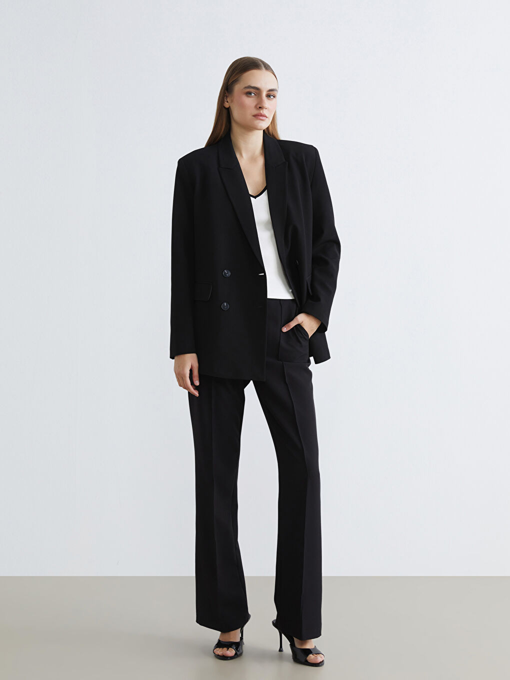 Siyah Kruvaze Yaka Kadın Blazer Ceket	-1