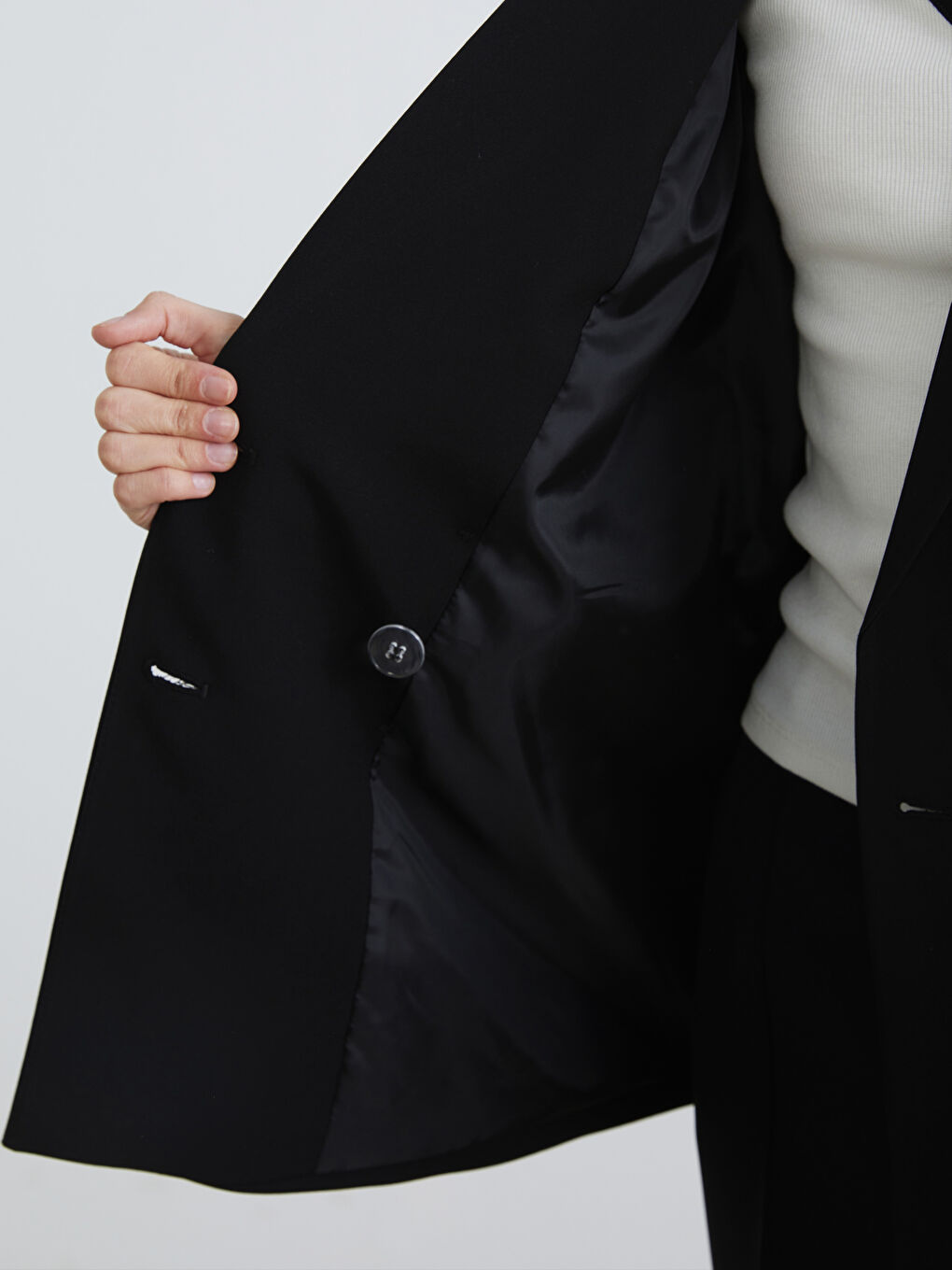 Siyah Kruvaze Yaka Kadın Blazer Ceket	-2