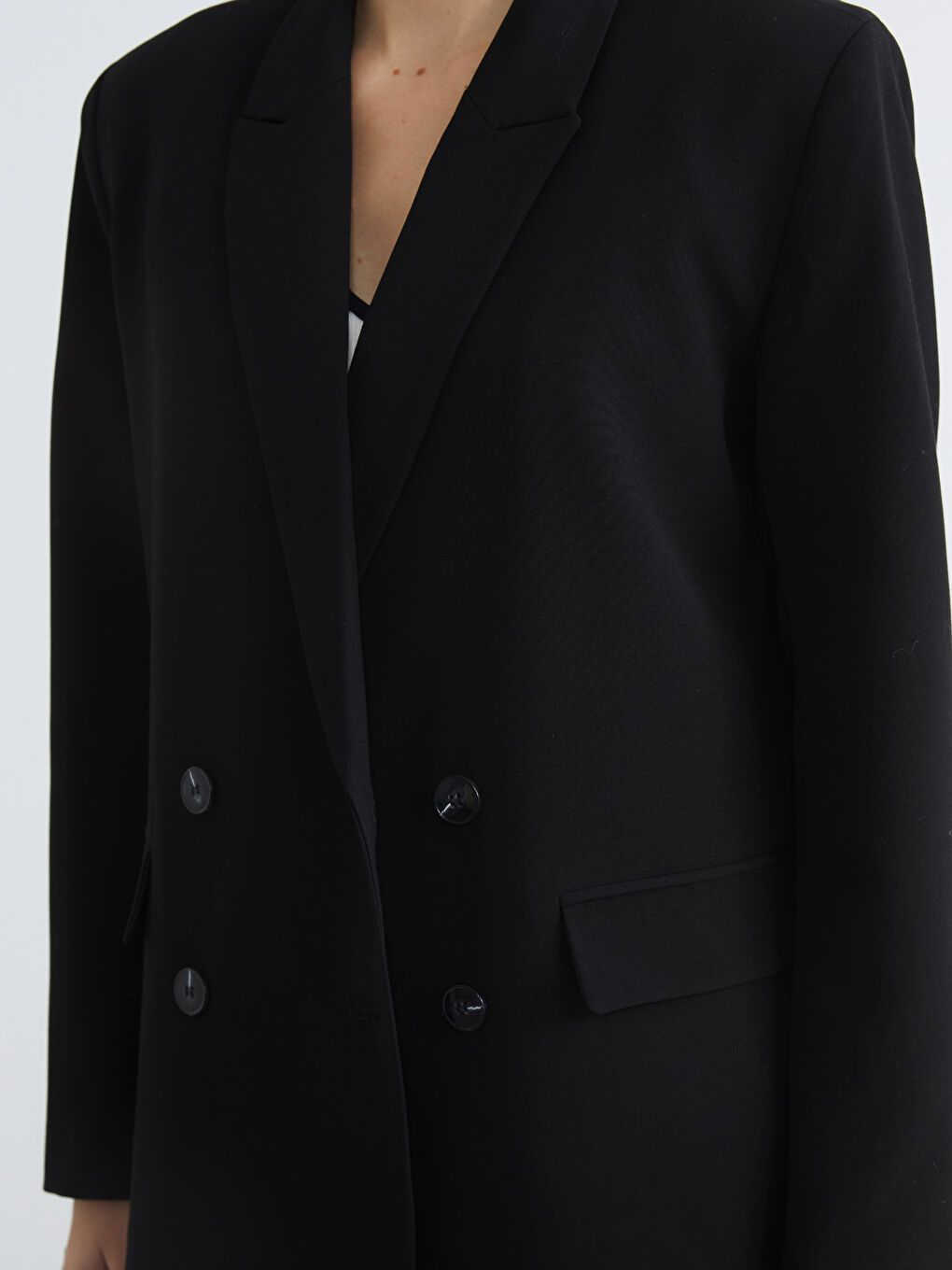 Siyah Kruvaze Yaka Kadın Blazer Ceket	-3