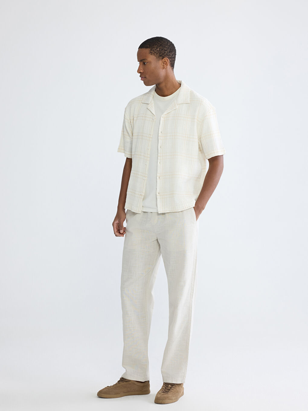 Ekru Regular Fit Erkek Gömlek-1