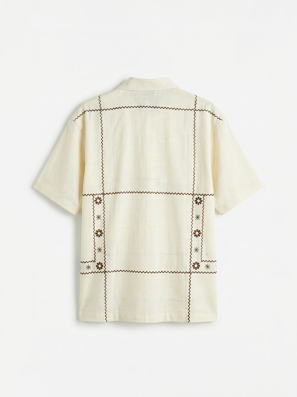 Bej Loose Fit Nakışlı Erkek Gömlek-5