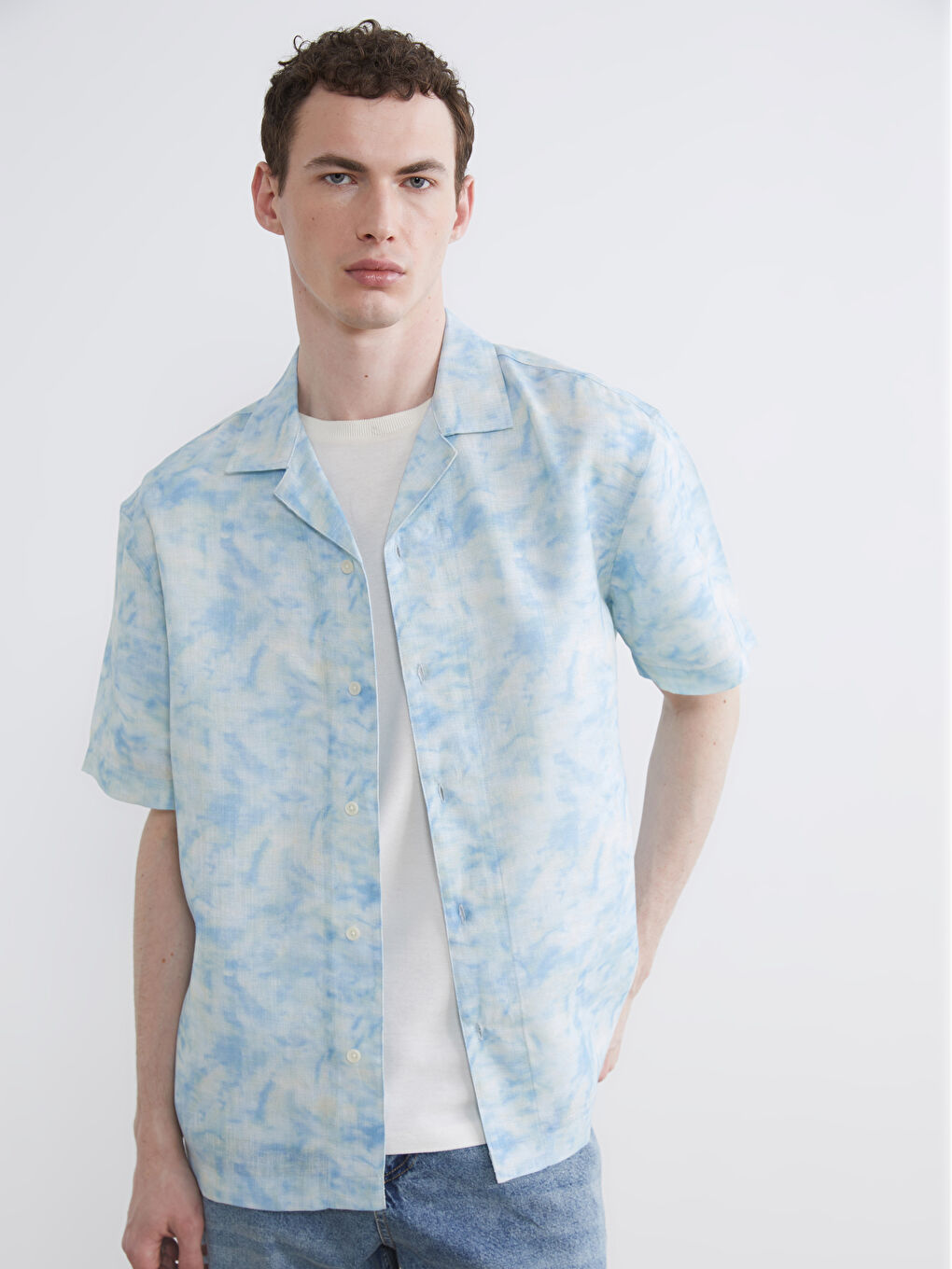 Mavi Loose Fit Desenli Poplin Erkek Gömlek