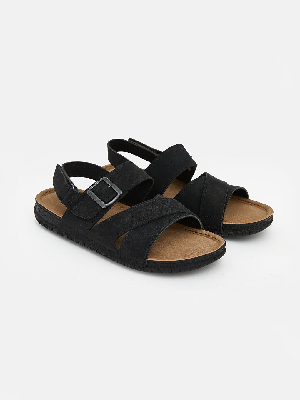 Siyah Tokalı ve Cırt Cırtlı Erkek Sandalet