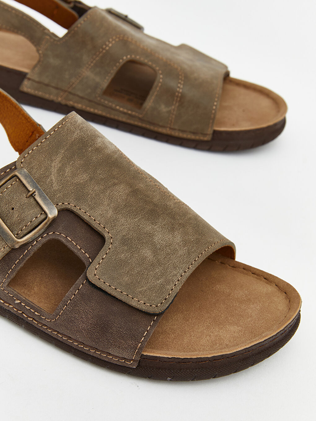 Bej Süet Görünümlü Erkek Sandalet-2