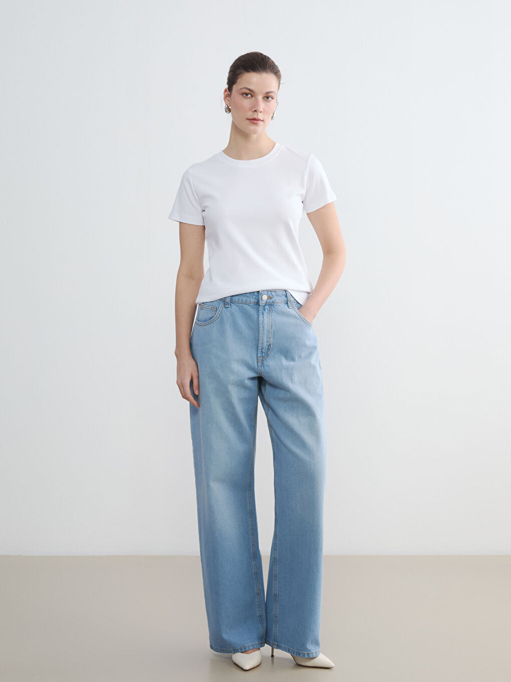 İndigo Yüksek Bel Baggy Fit Kadın Jean Pantolon