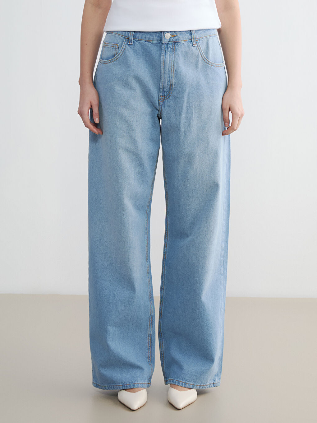 İndigo Yüksek Bel Baggy Fit Kadın Jean Pantolon-1