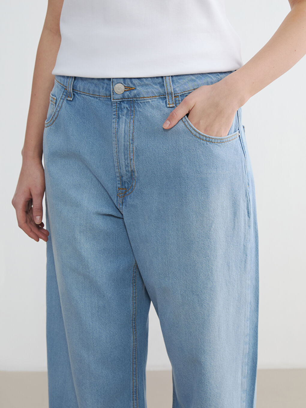 İndigo Yüksek Bel Baggy Fit Kadın Jean Pantolon-2