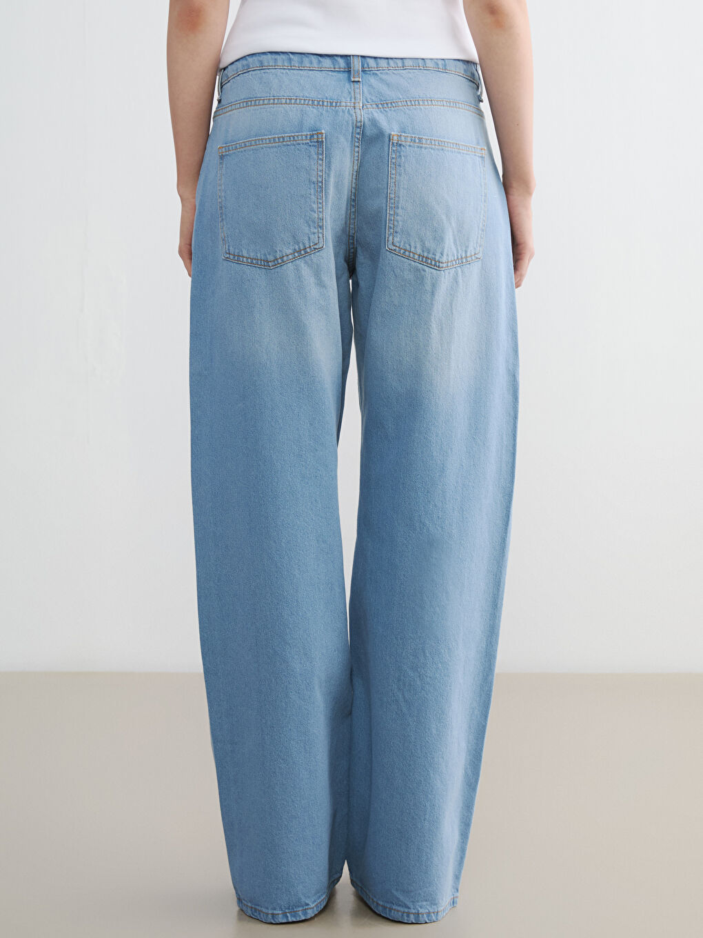 İndigo Yüksek Bel Baggy Fit Kadın Jean Pantolon-3