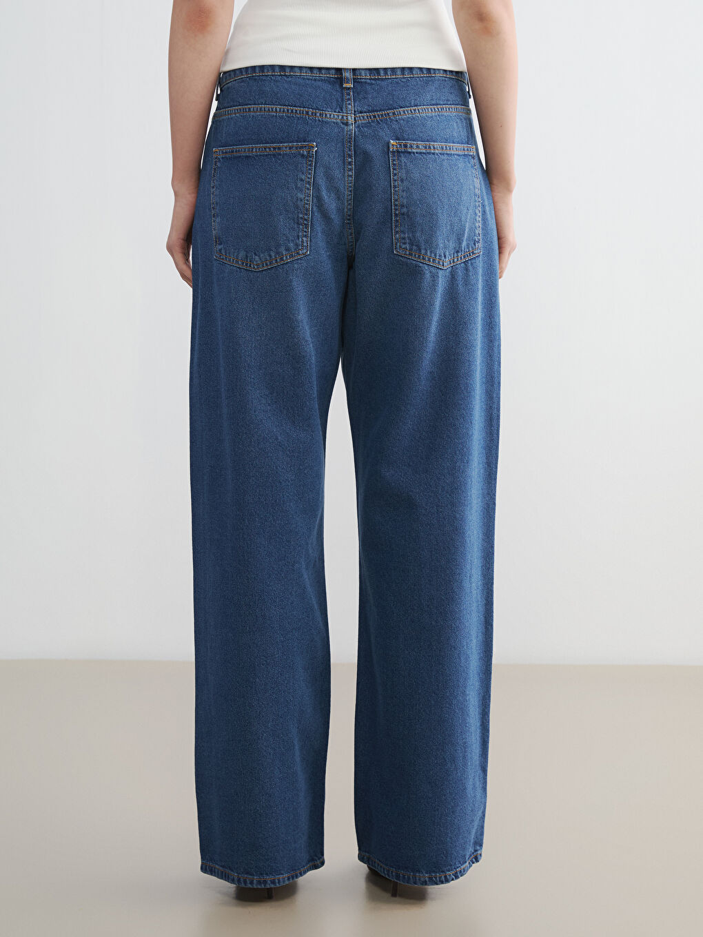 İndigo Yüksek Bel Baggy Fit Kadın Jean Pantolon-3