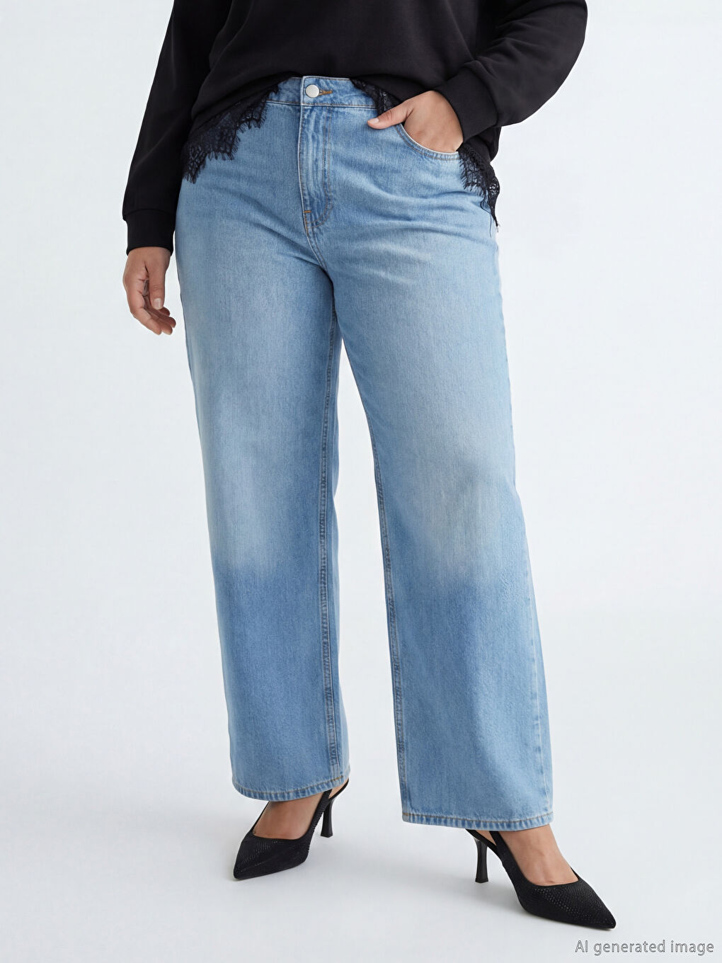 İndigo Wideleg Kadın Jean Pantolon-2