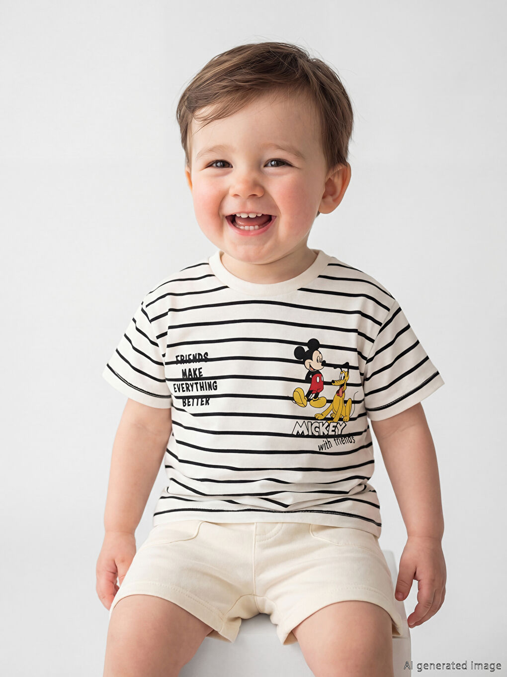 Crew Neck Mickey Mouse Printed Baby Boys' T-Shirt-1
