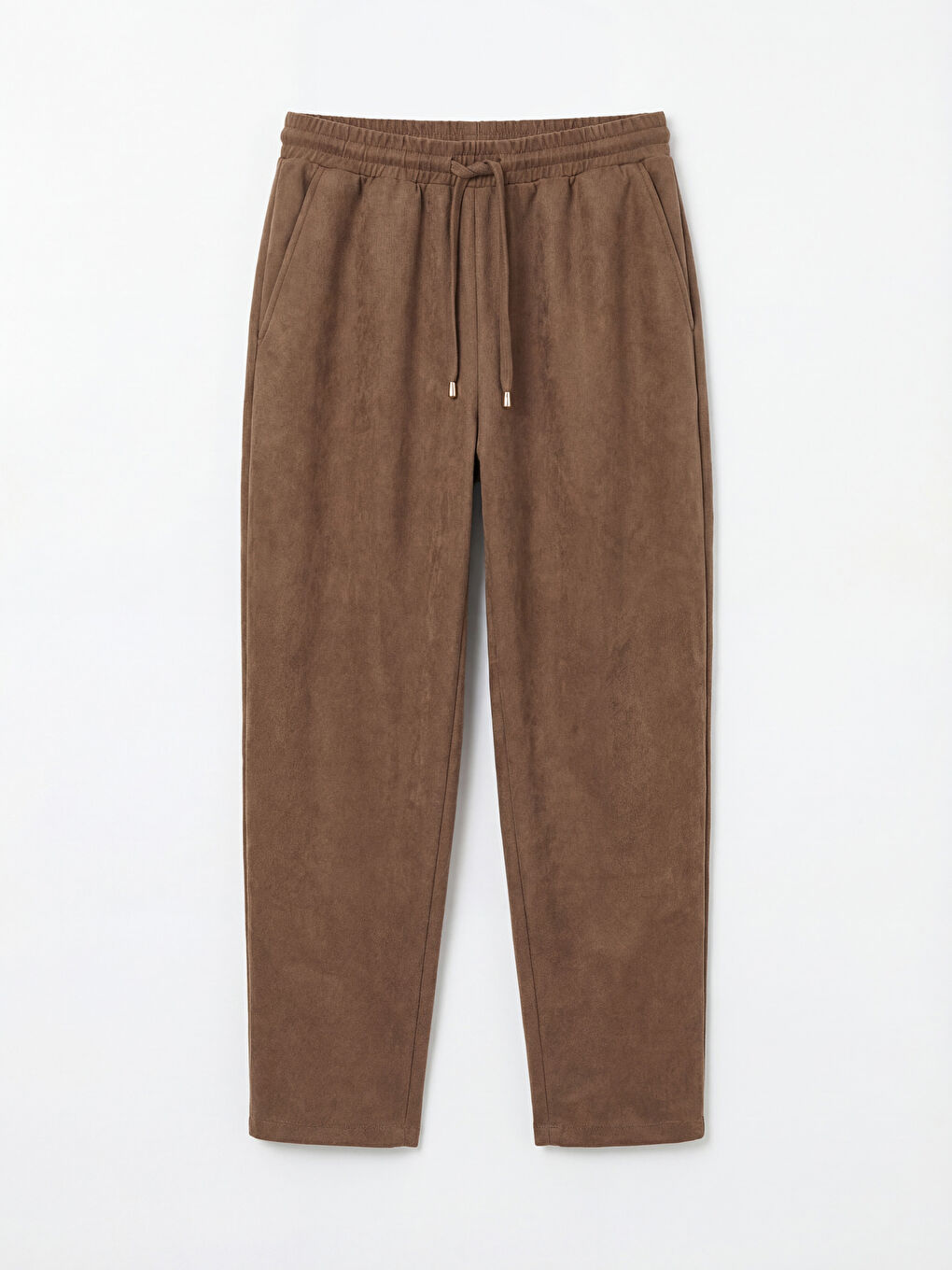 Suede-look women's trousers with an elasticated waist.
