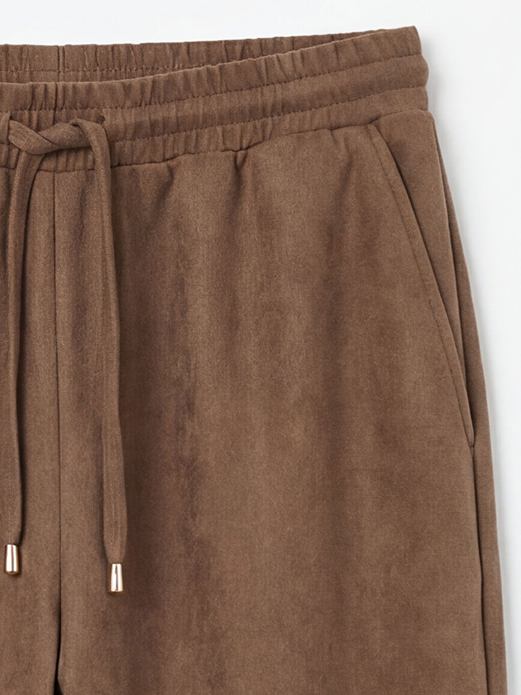Suede-look women's trousers with an elasticated waist.-1