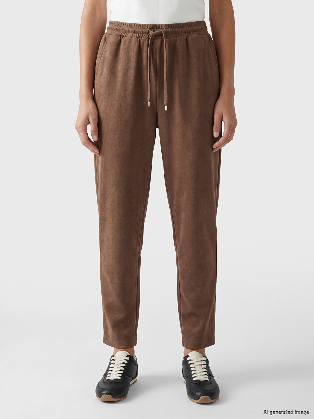 Elastic Waist Suede Look Women's Trousers-1