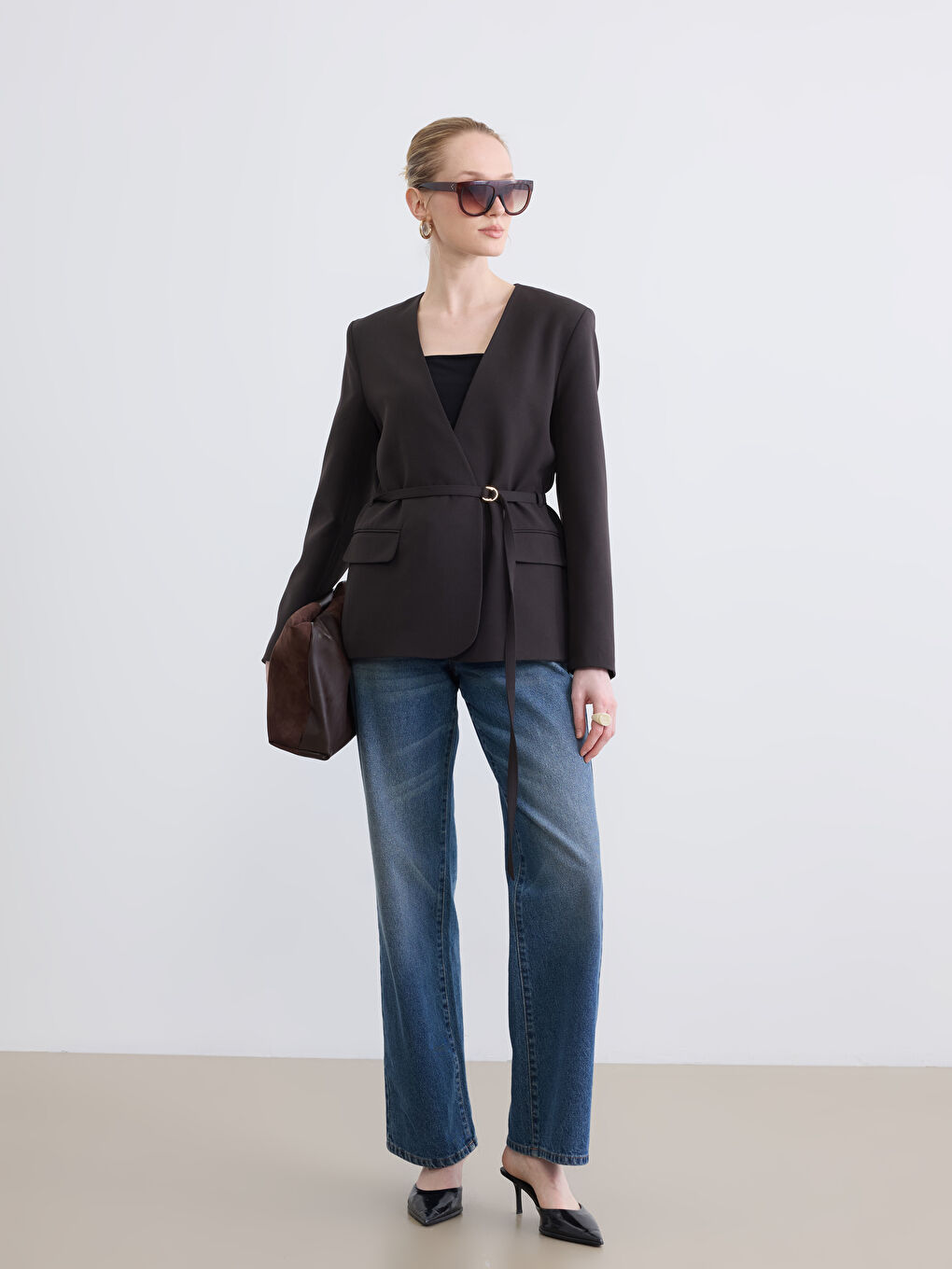 Women's Blazer Jacket with Belted Waist-1